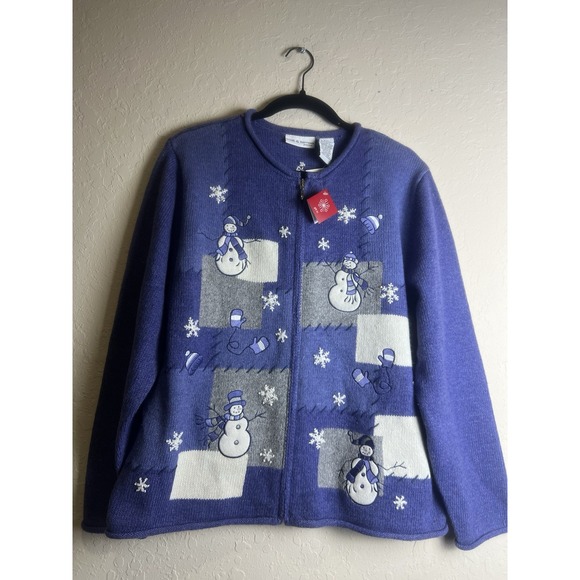 croft & barrow Sweaters - Croft & Barrow Christmas Holiday‎ Snowman Cardigan Sweater Women P XL Grandma